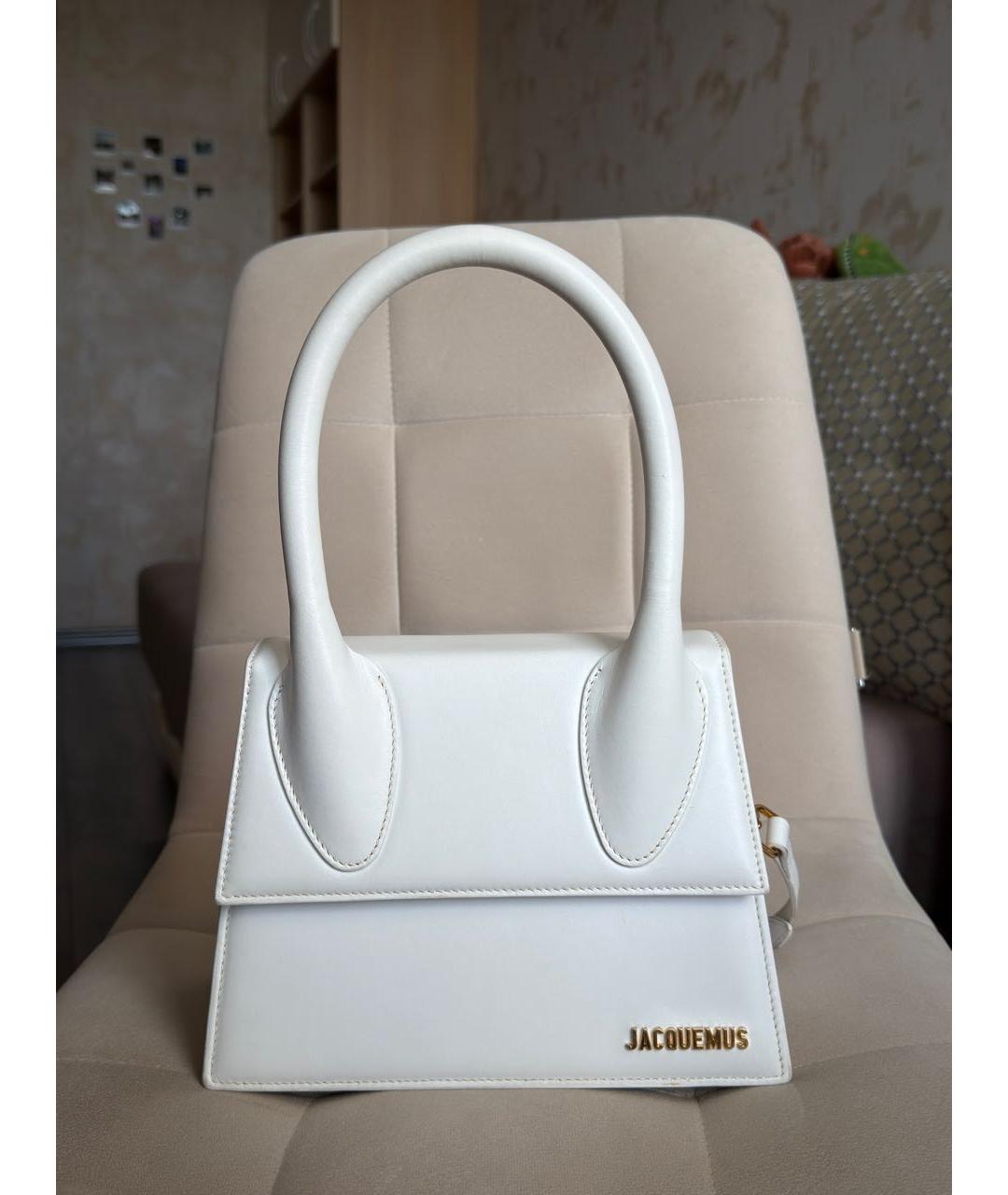 JACQUEMUS Белая кожаная сумка с короткими ручками, фото 8