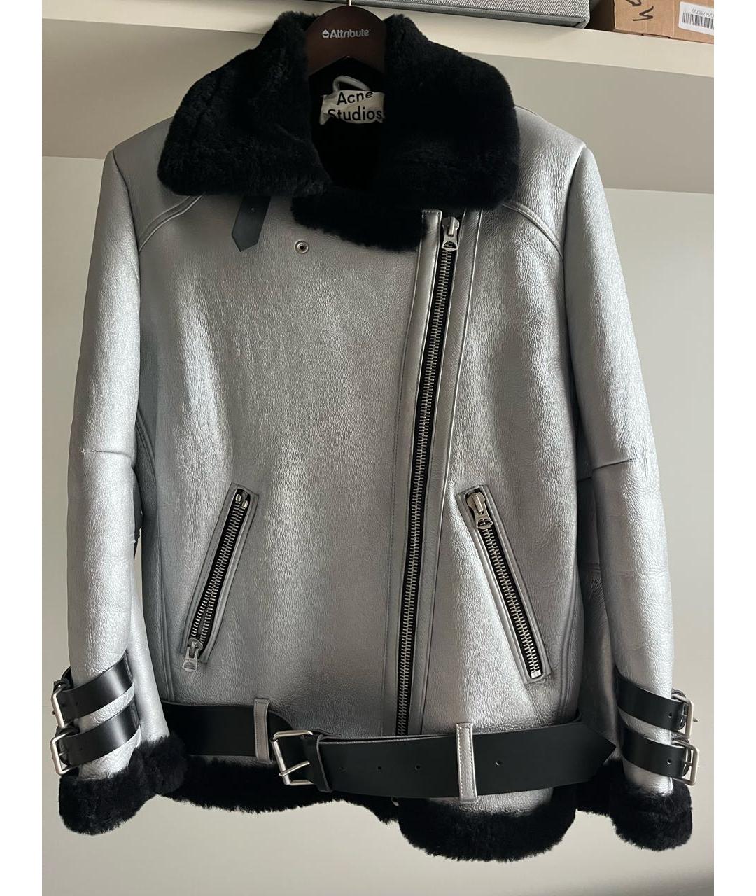 ACNE STUDIOS Серебряная кожаная дубленка, фото 8