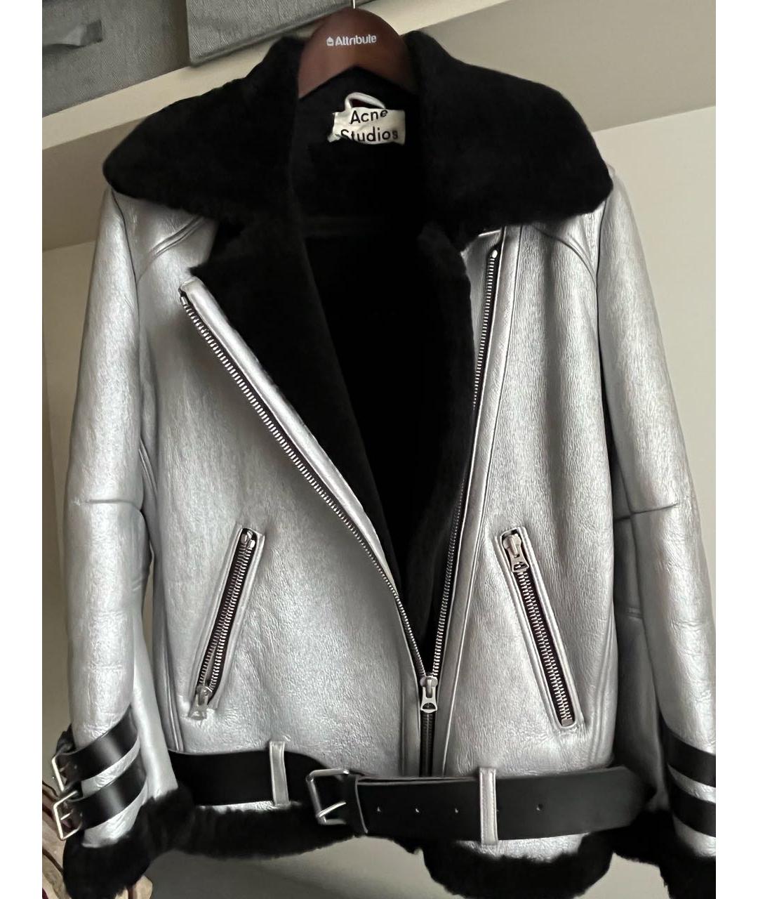 ACNE STUDIOS Серебряная кожаная дубленка, фото 4