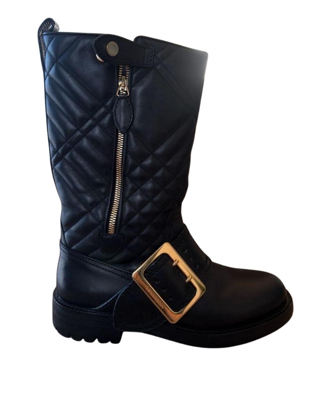 BURBERRY Черные кожаные полусапоги, фото 1