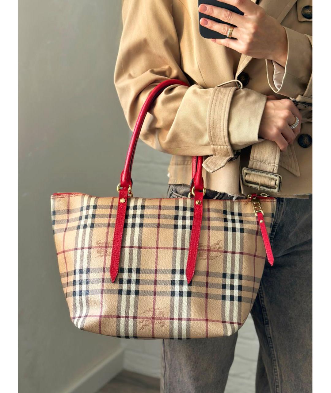 BURBERRY Бежевая сумка тоут из канвы, фото 8