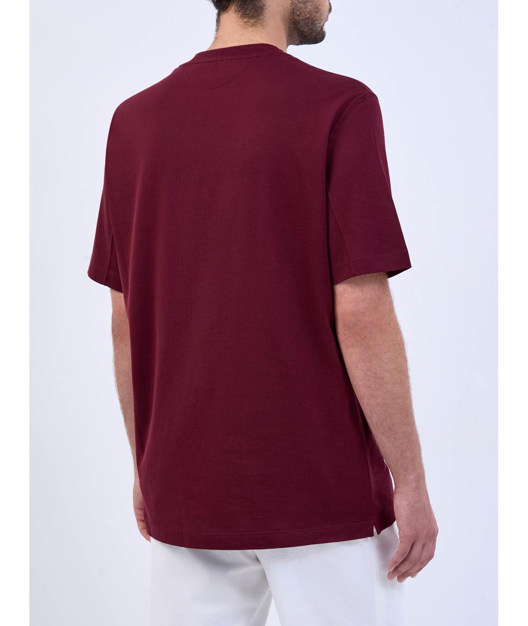 BRUNELLO CUCINELLI Бордовая хлопковая футболка, фото 4