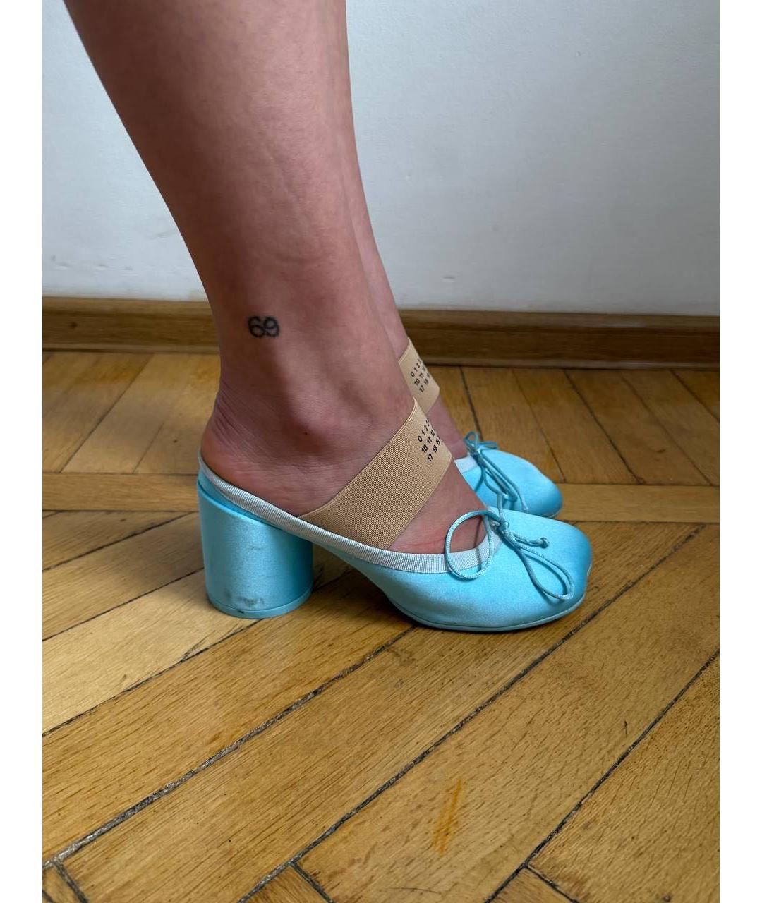 MM6 MAISON MARGIELA Голубые текстильные мюли, фото 5