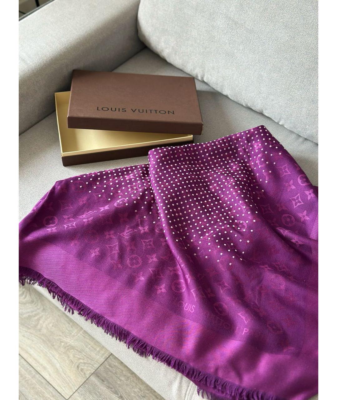 LOUIS VUITTON Фиолетовый шелковый платок, фото 2