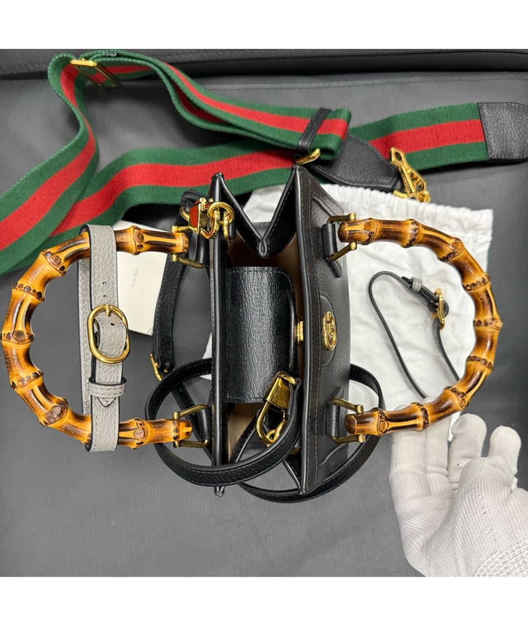 GUCCI Черная кожаная сумка тоут, фото 6