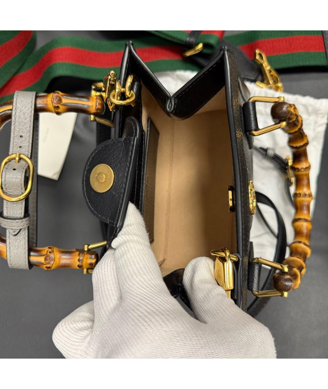 GUCCI Черная кожаная сумка тоут, фото 4