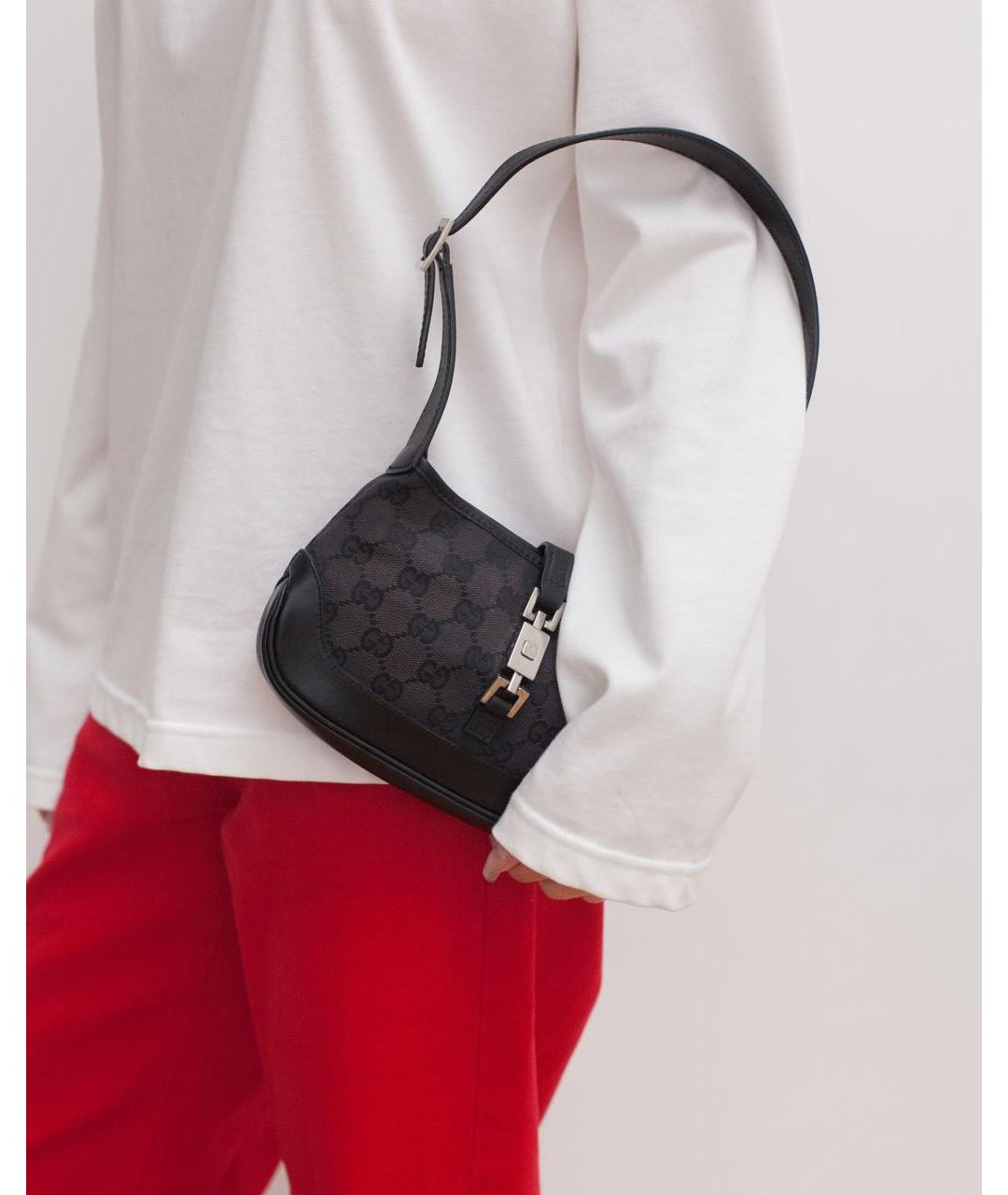 GUCCI Черная сумка с короткими ручками из канвы, фото 4