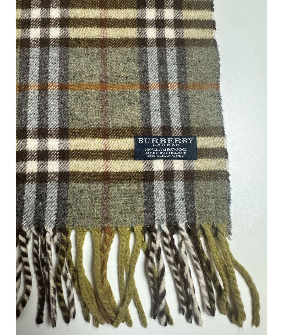 BURBERRY Зеленый шерстяной шарф, фото 3