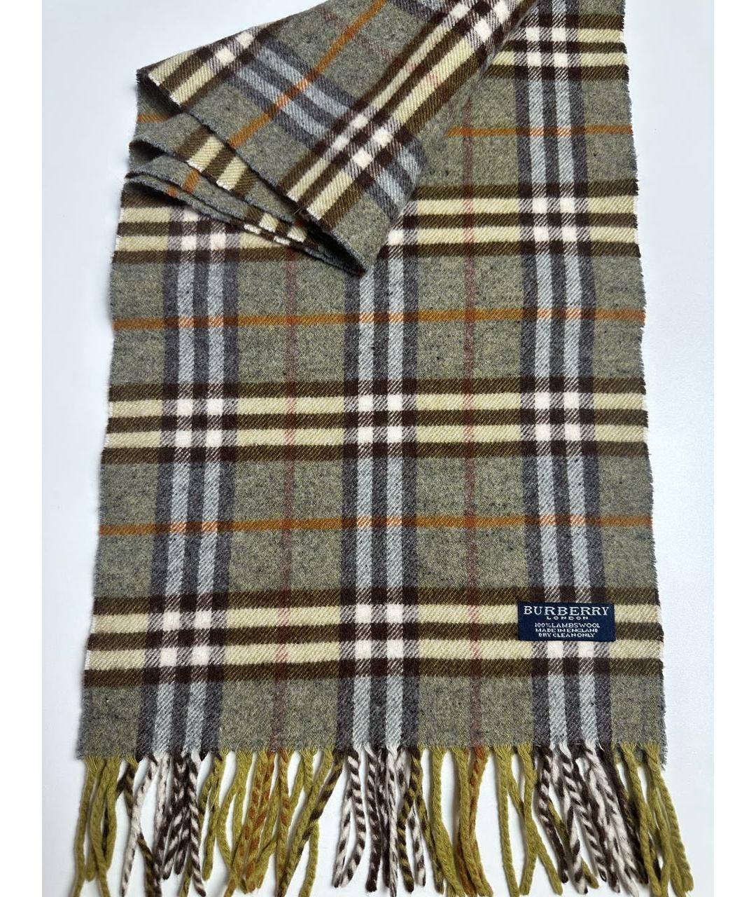 BURBERRY Зеленый шерстяной шарф, фото 4