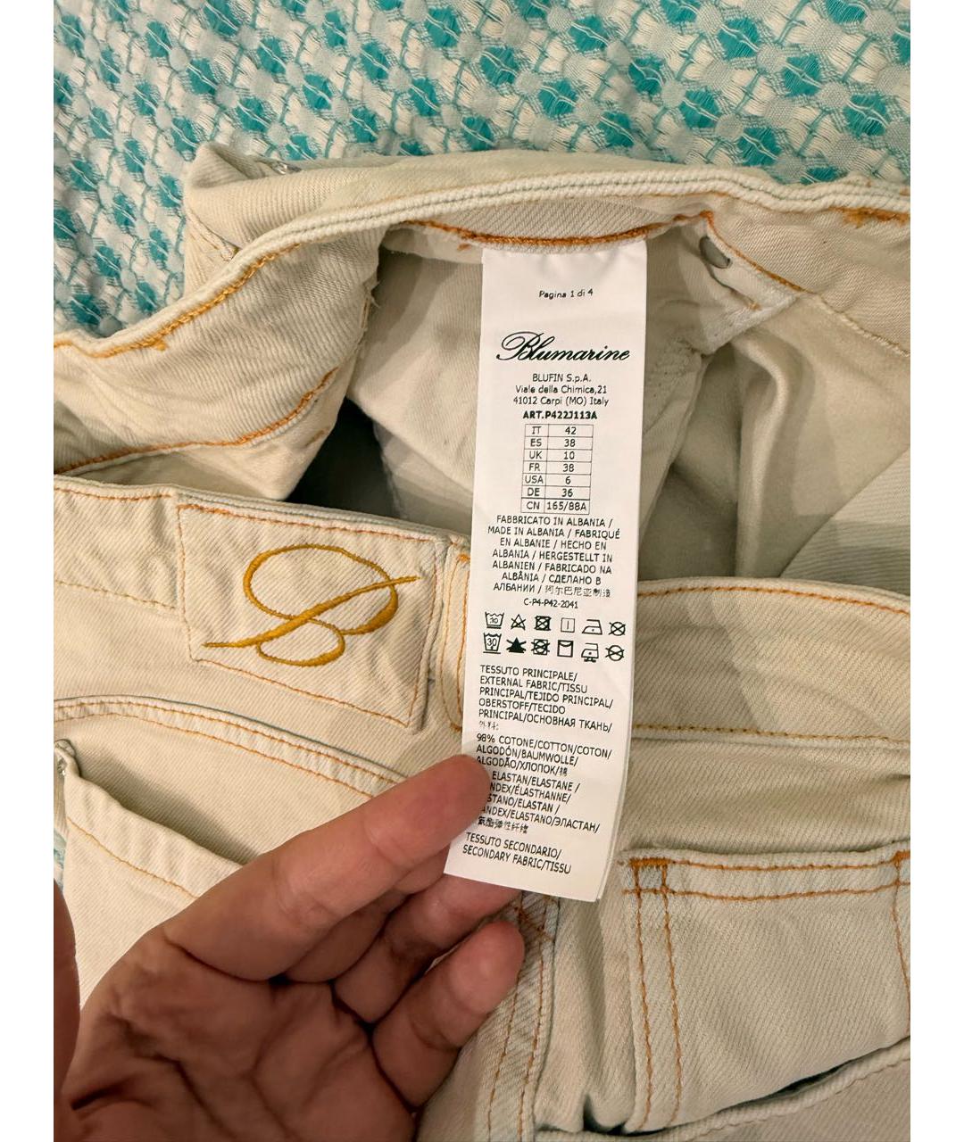 BLUMARINE Бежевые хлопко-эластановые прямые джинсы, фото 4