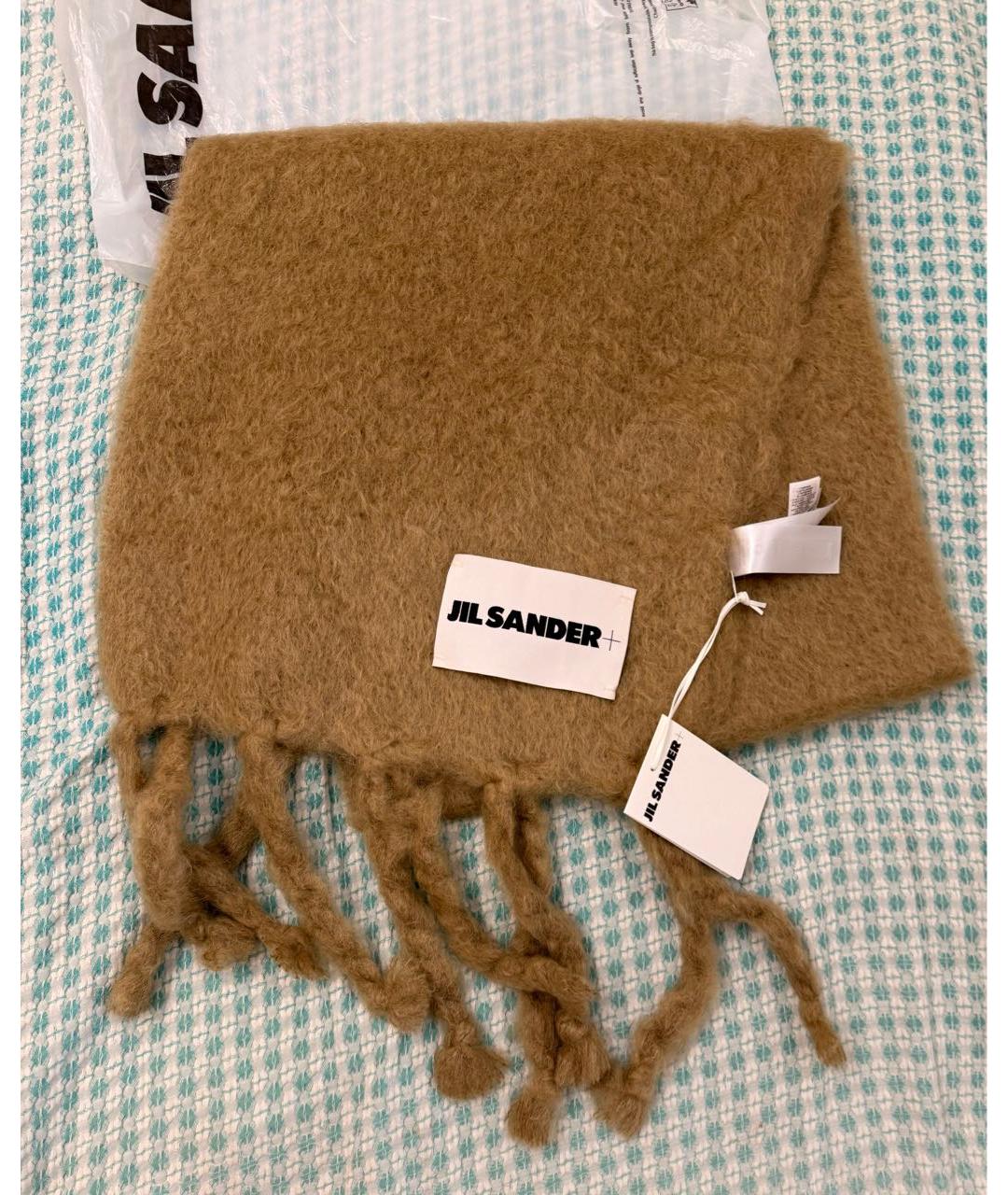 JIL SANDER Коричневый шерстяной шарф, фото 2
