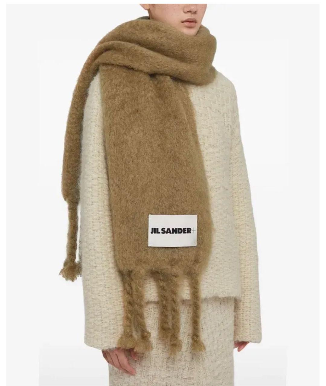 JIL SANDER Коричневый шерстяной шарф, фото 7