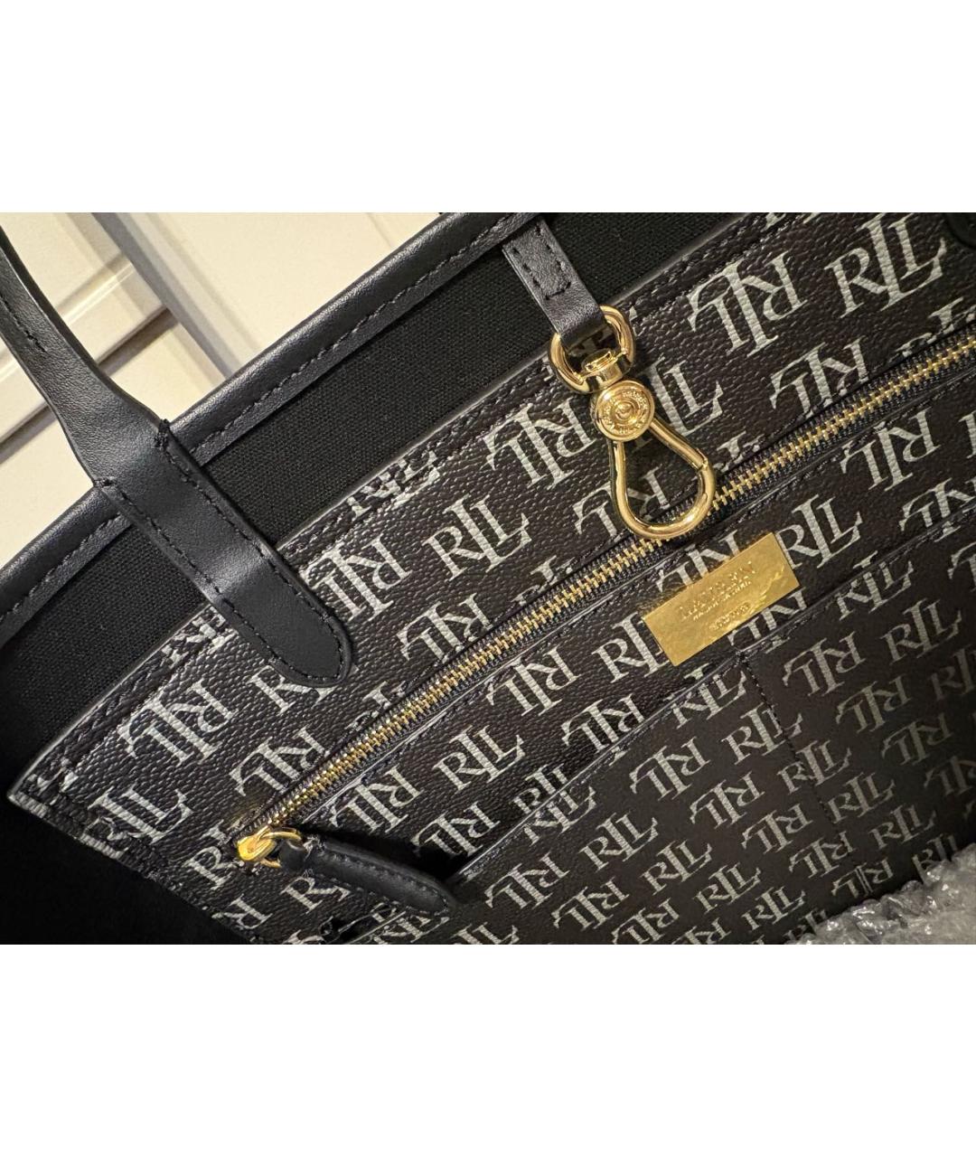 RALPH LAUREN Черная сумка тоут из искусственной кожи, фото 3