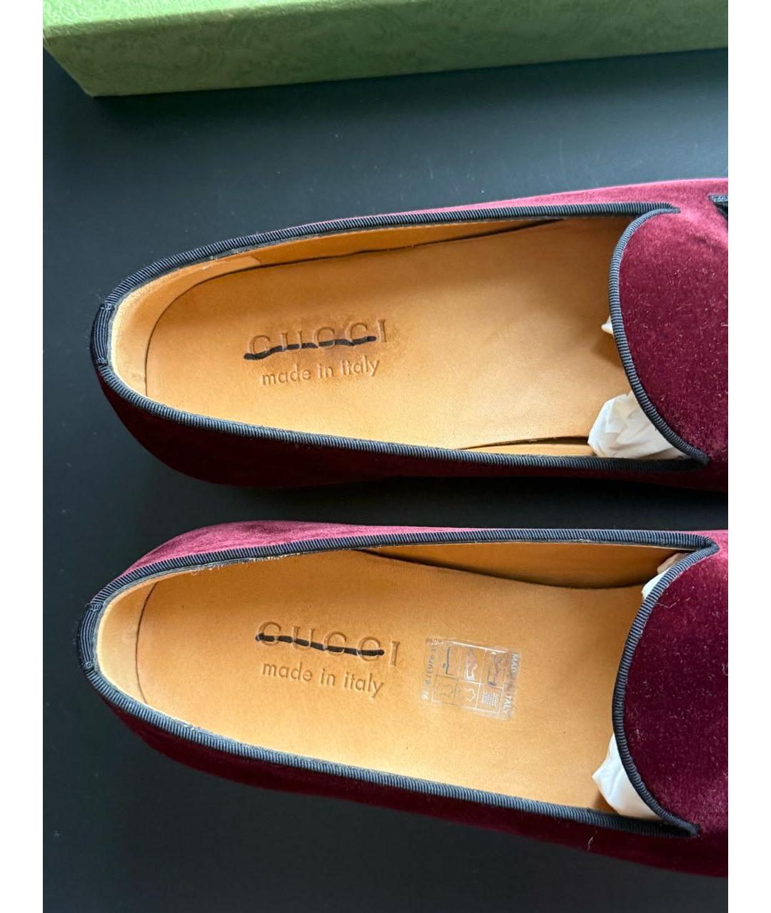 GUCCI Бордовые бархатные лоферы, фото 3
