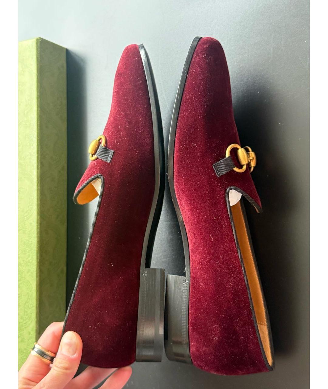 GUCCI Бордовые бархатные лоферы, фото 4