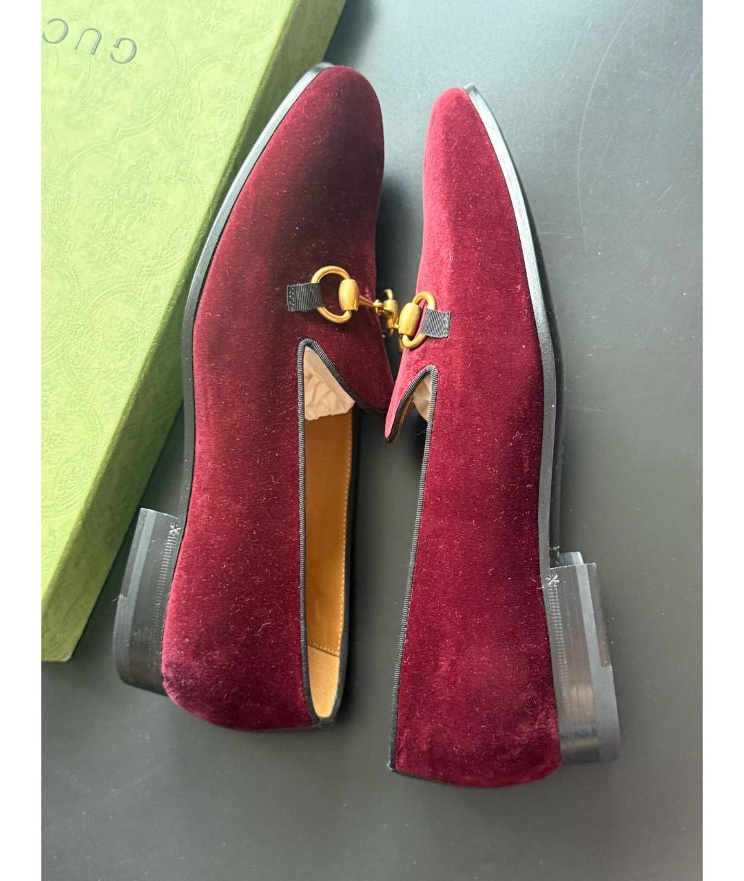 GUCCI Бордовые бархатные лоферы, фото 5
