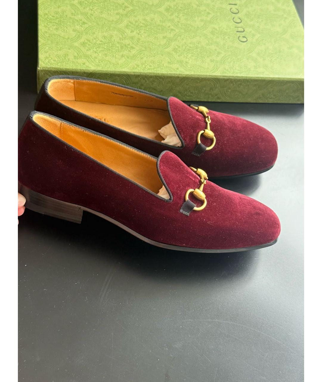 GUCCI Бордовые бархатные лоферы, фото 9