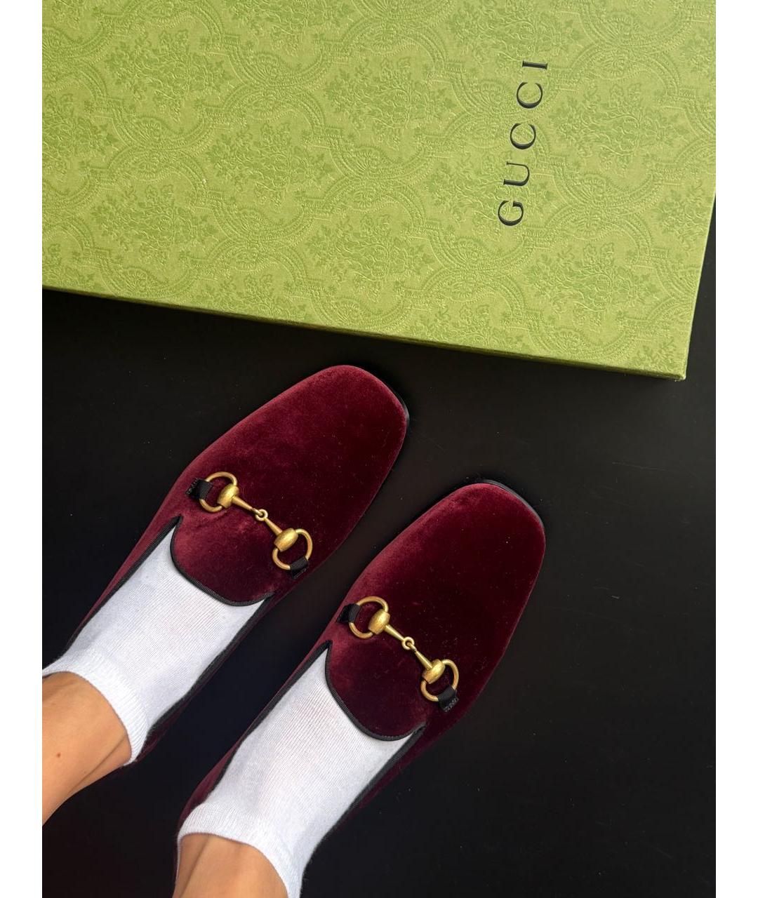 GUCCI Бордовые бархатные лоферы, фото 8