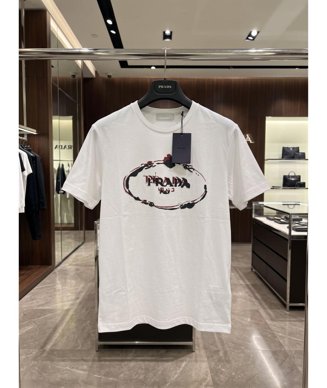 PRADA Белая хлопковая футболка, фото 6