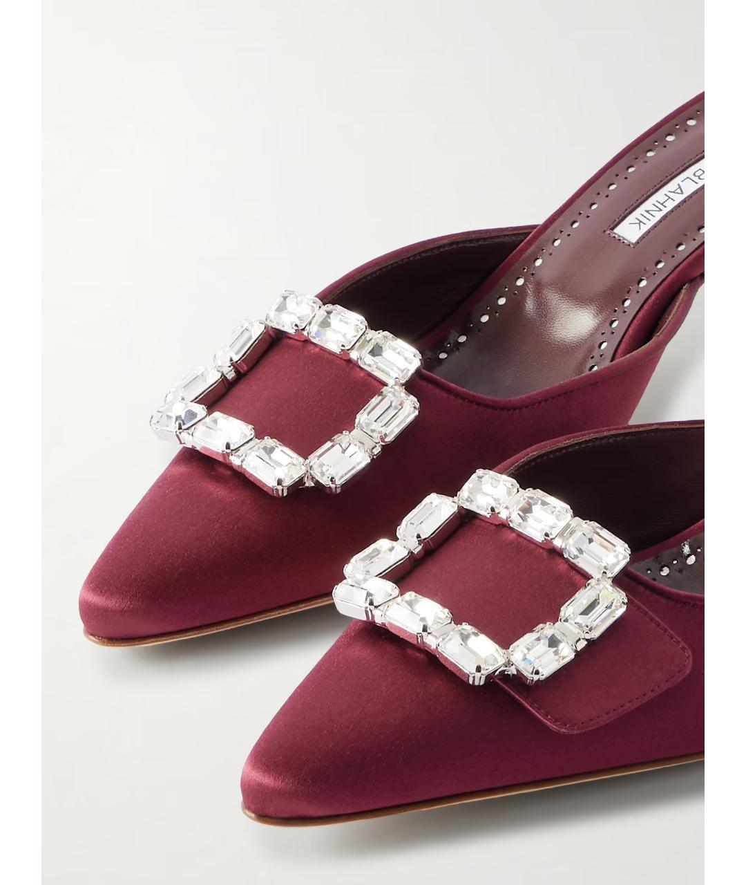 MANOLO BLAHNIK Бордовые текстильные мюли, фото 4
