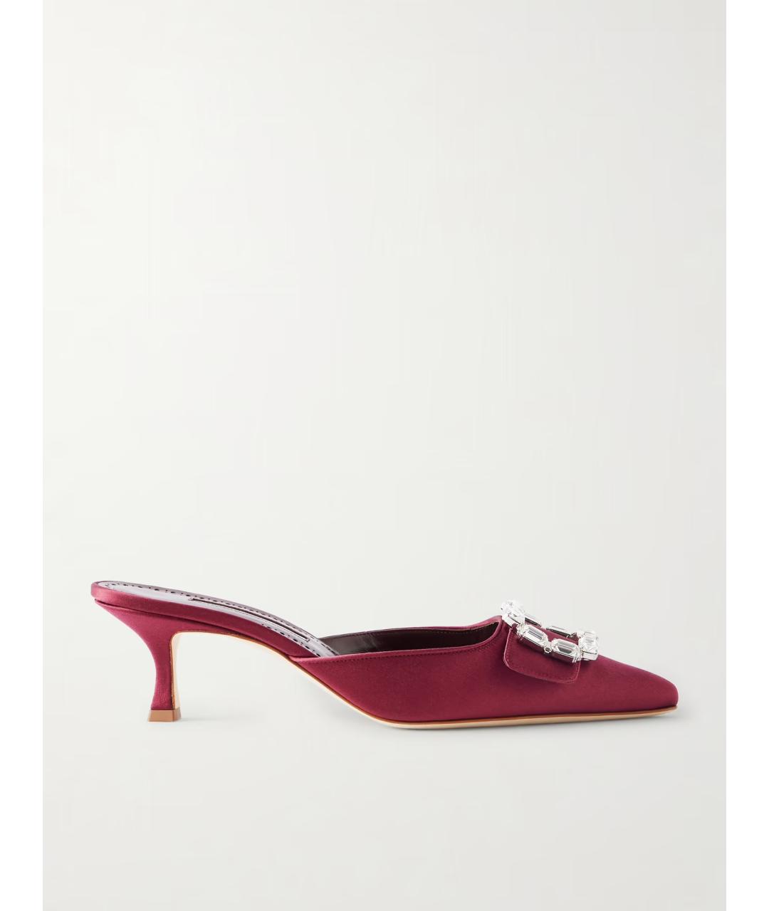 MANOLO BLAHNIK Бордовые текстильные мюли, фото 6
