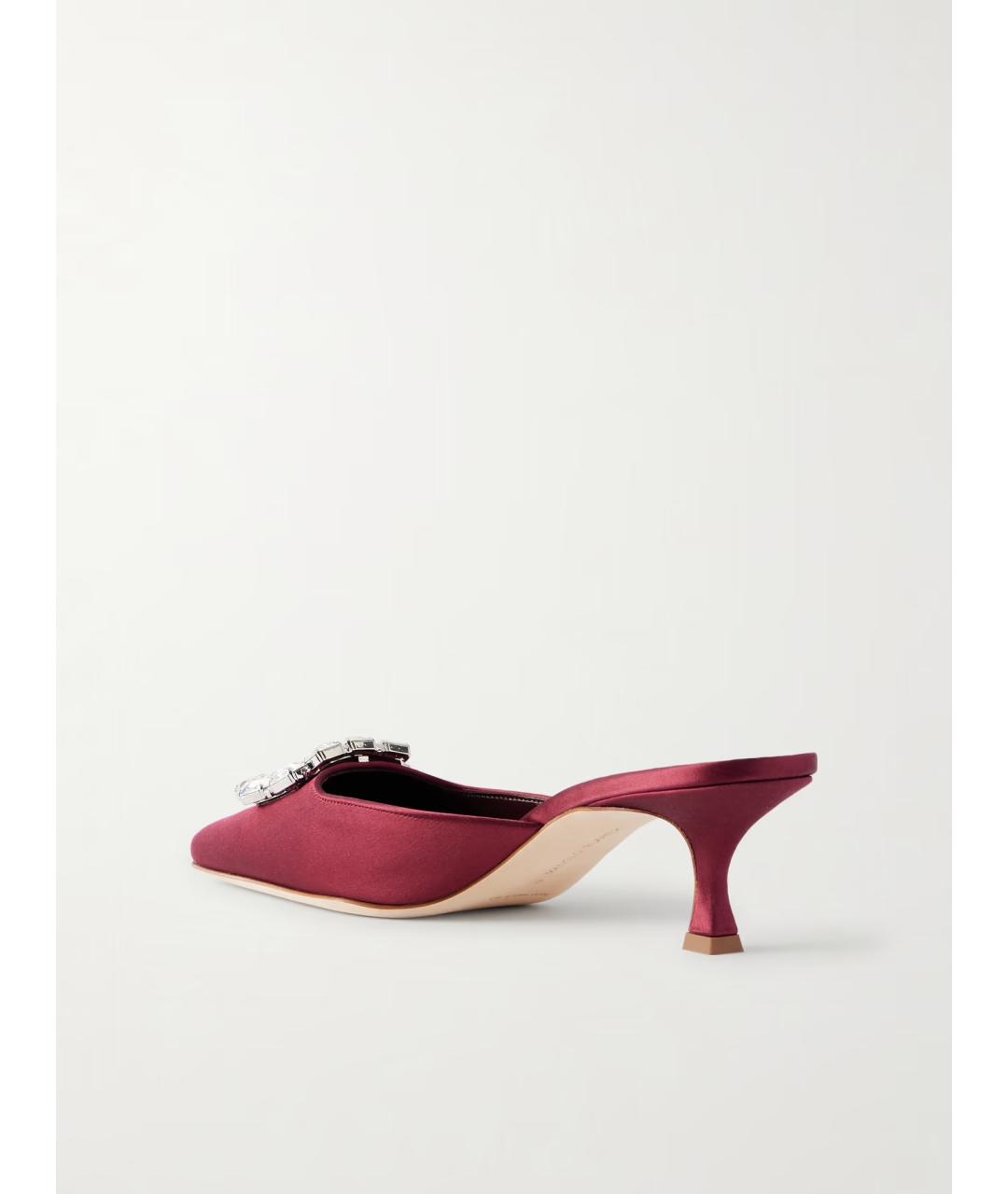 MANOLO BLAHNIK Бордовые текстильные мюли, фото 5