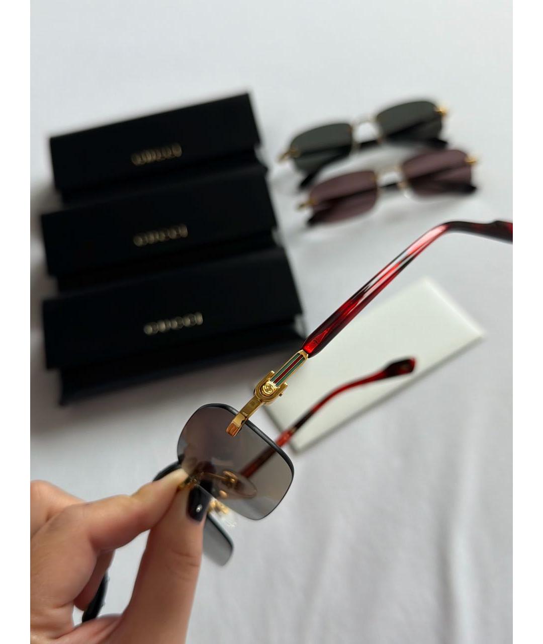 GUCCI Золотые металлические солнцезащитные очки, фото 7