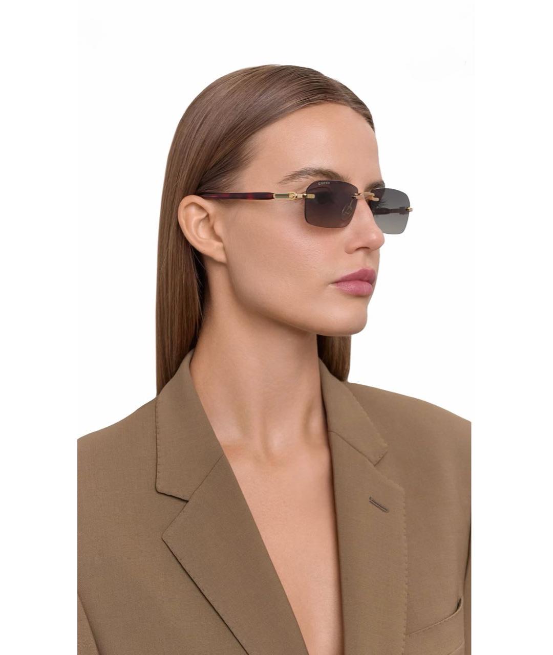 GUCCI Золотые металлические солнцезащитные очки, фото 2