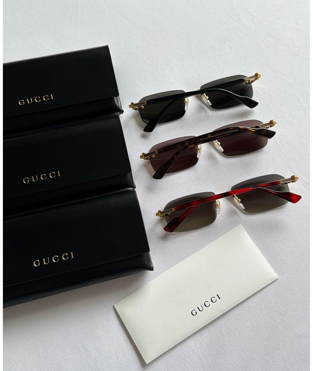 GUCCI Золотые металлические солнцезащитные очки, фото 6