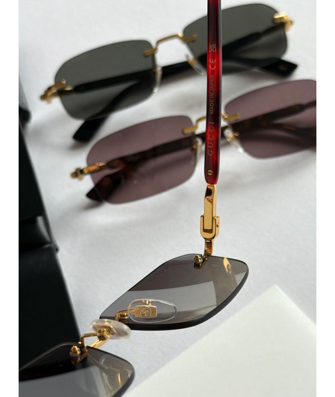 GUCCI Золотые металлические солнцезащитные очки, фото 4