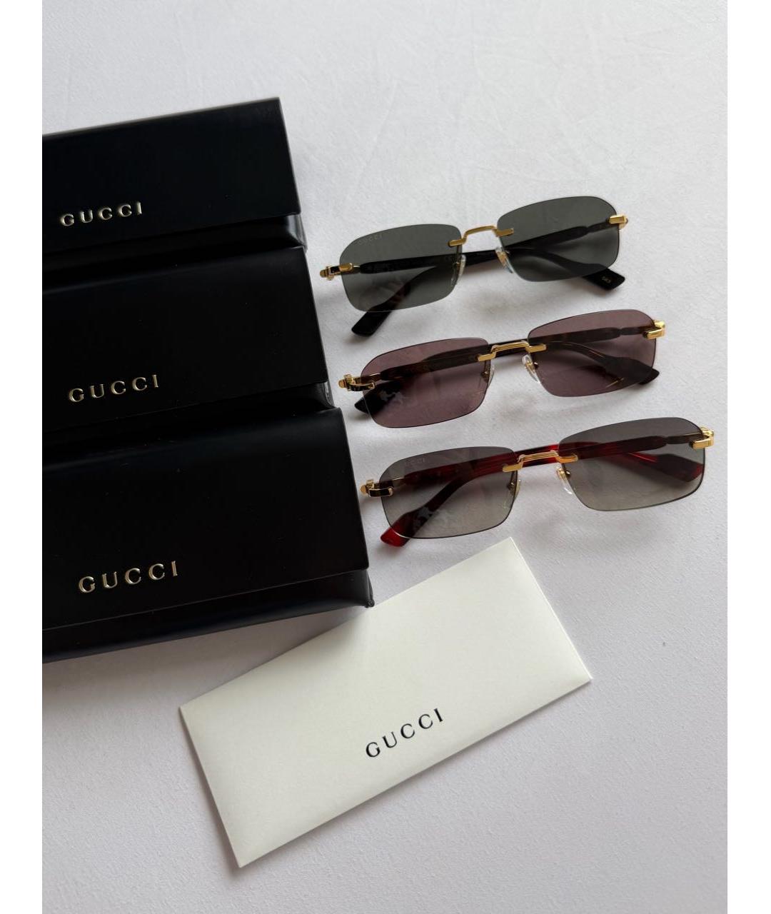 GUCCI Золотые металлические солнцезащитные очки, фото 5
