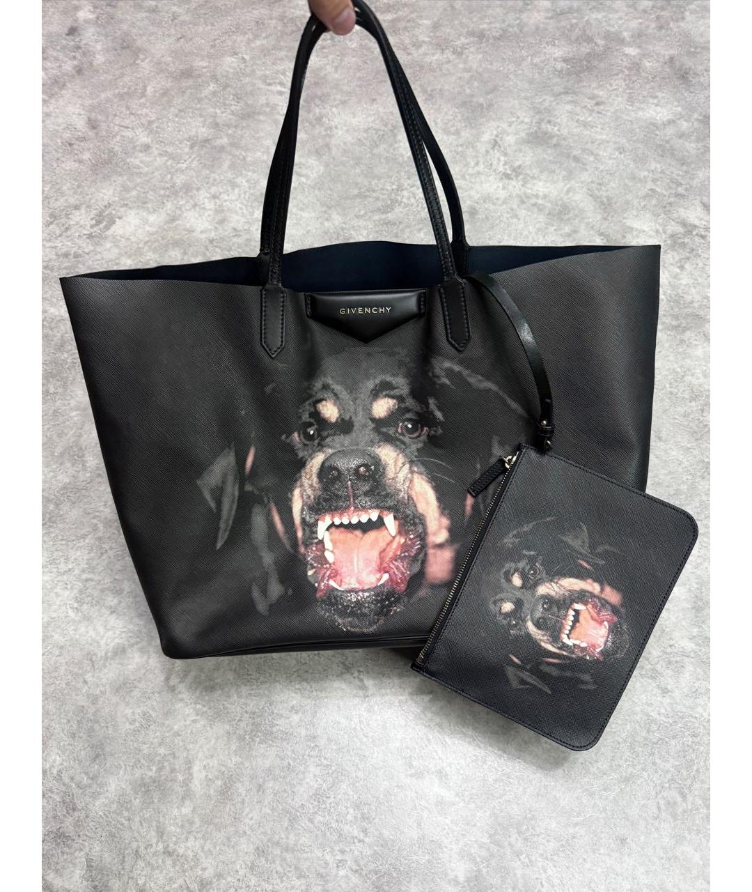 GIVENCHY Антрацитовая кожаная сумка тоут, фото 6