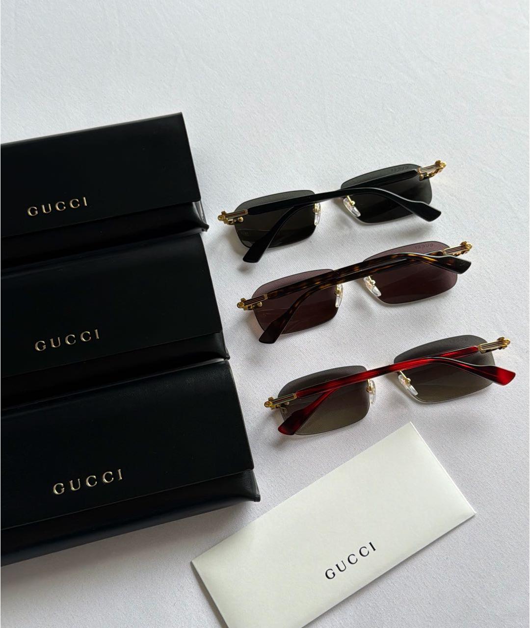 GUCCI Коричневые металлические солнцезащитные очки, фото 5