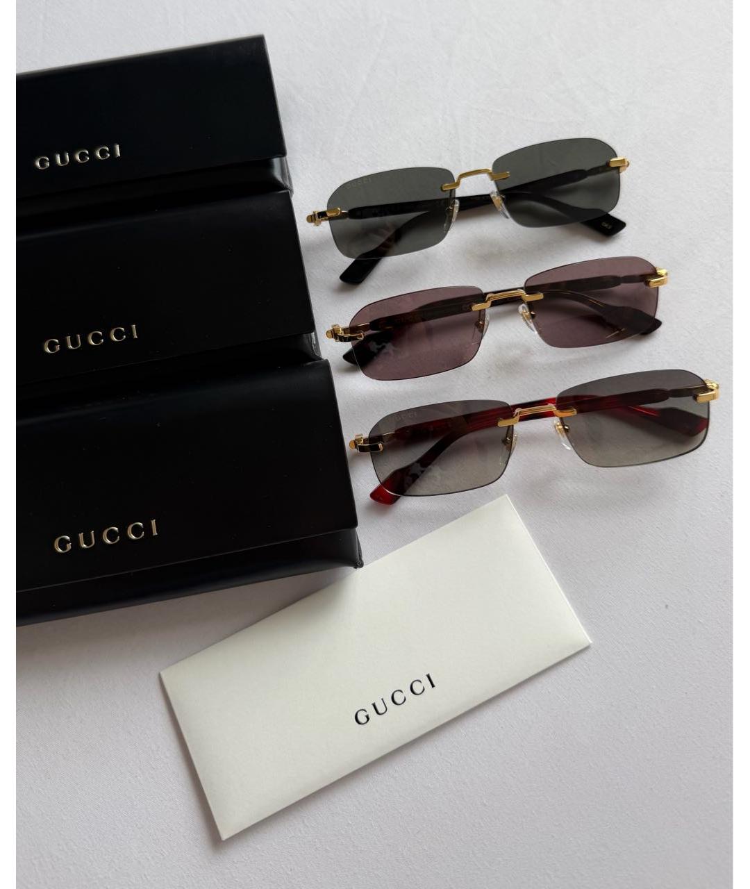 GUCCI Коричневые металлические солнцезащитные очки, фото 4