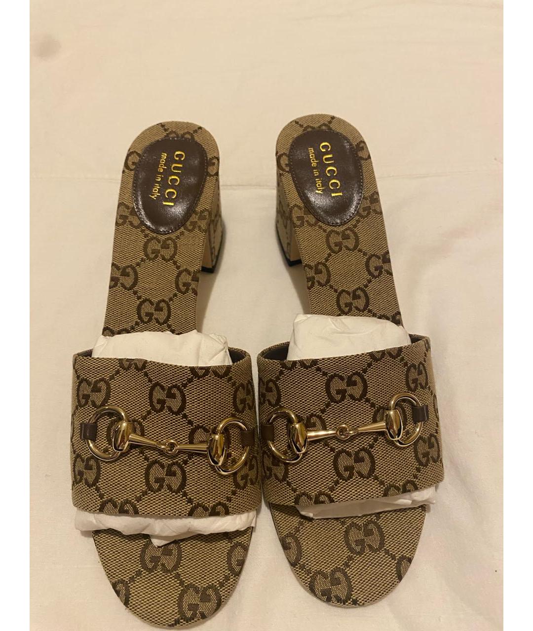 GUCCI Коричневые текстильные сандалии, фото 2