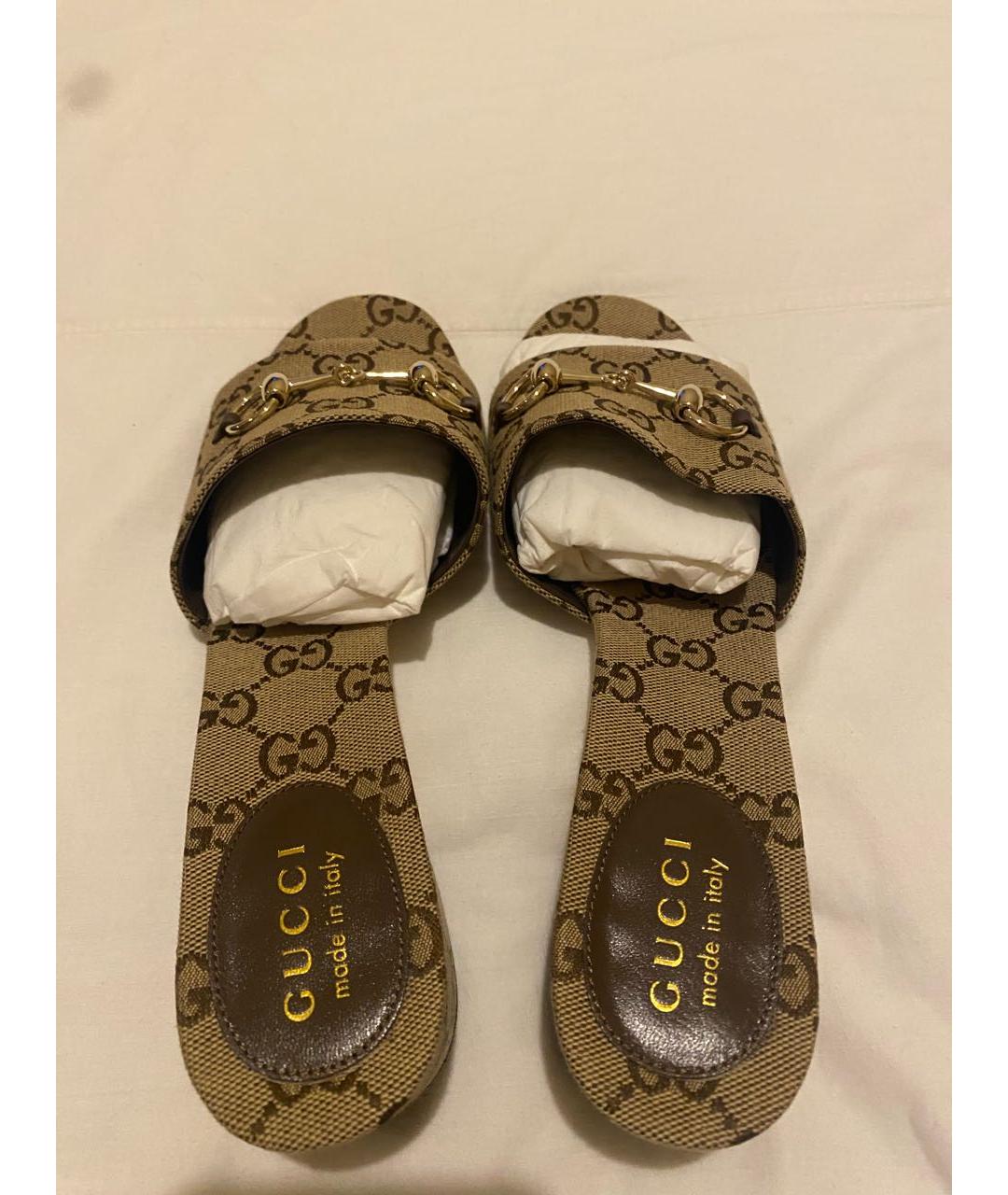 GUCCI Коричневые текстильные сандалии, фото 3