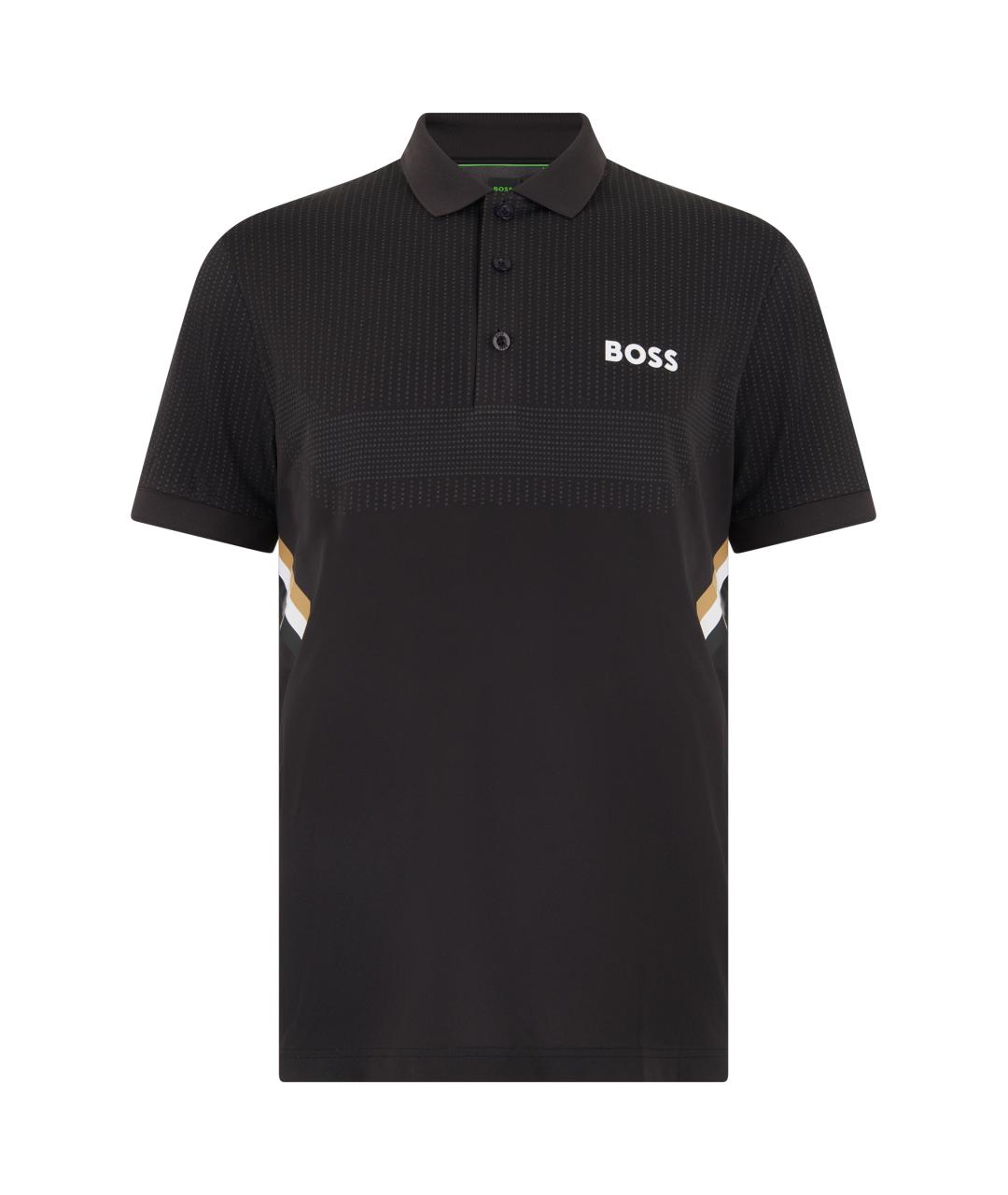 HUGO BOSS Черное синтетическое поло с коротким рукавом, фото 1