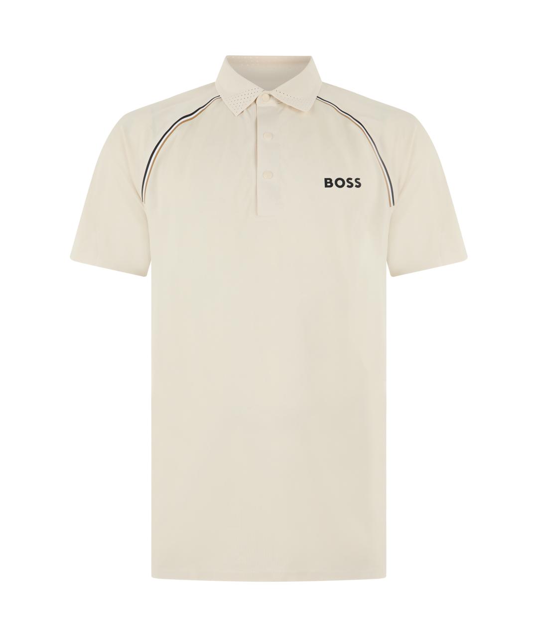 HUGO BOSS Бежевое синтетическое поло с коротким рукавом, фото 1