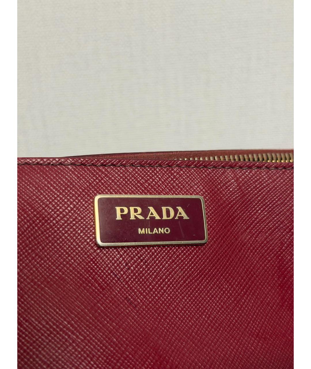 PRADA Бордовая кожаная сумка с короткими ручками, фото 4