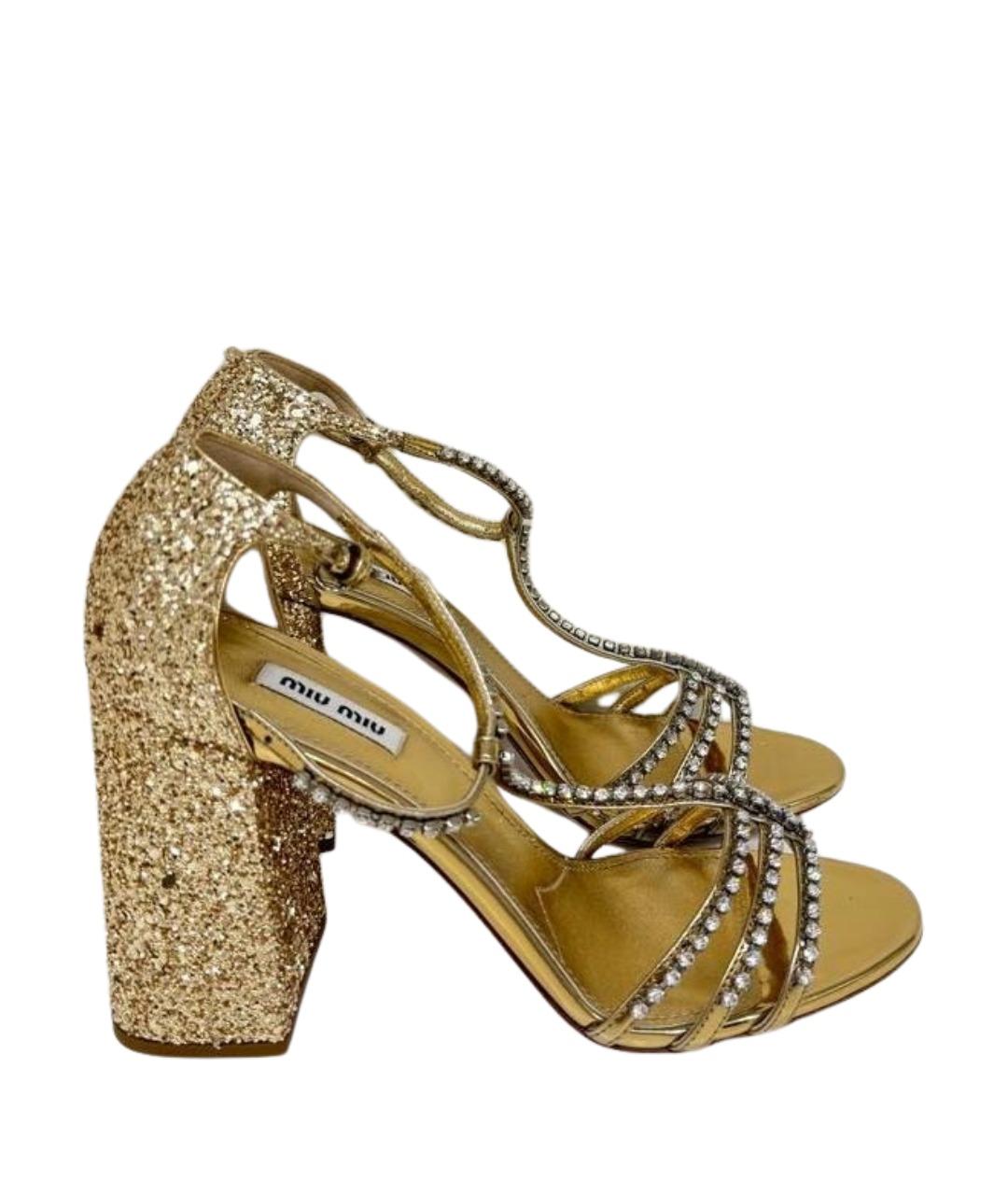 MIU MIU Золотые кожаные босоножки, фото 1