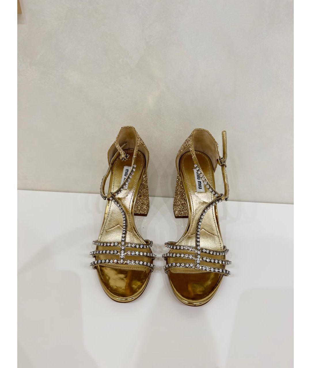 MIU MIU Золотые кожаные босоножки, фото 2
