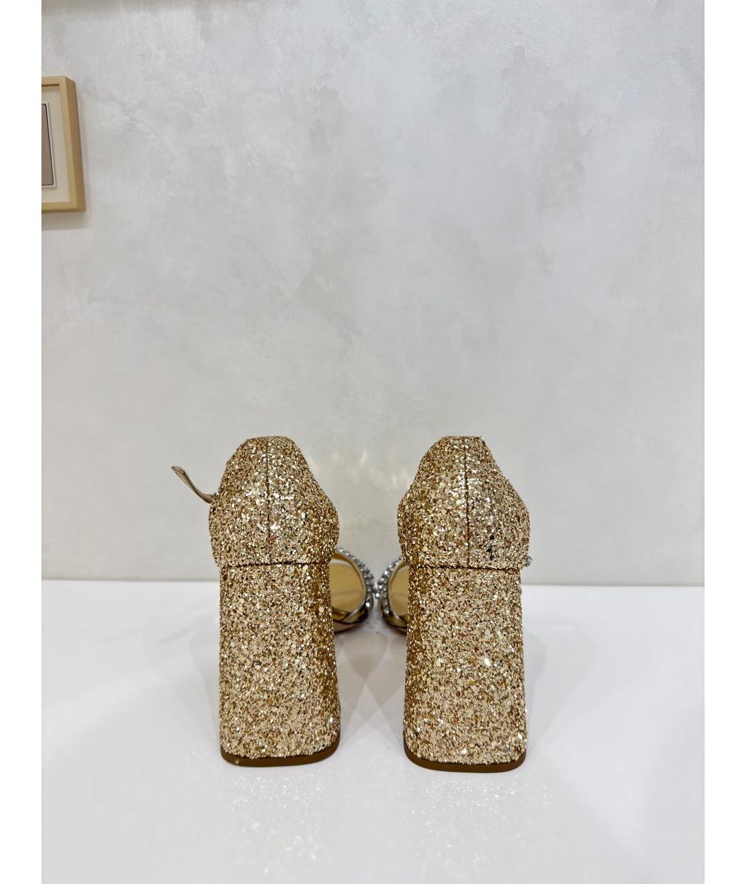MIU MIU Золотые кожаные босоножки, фото 4