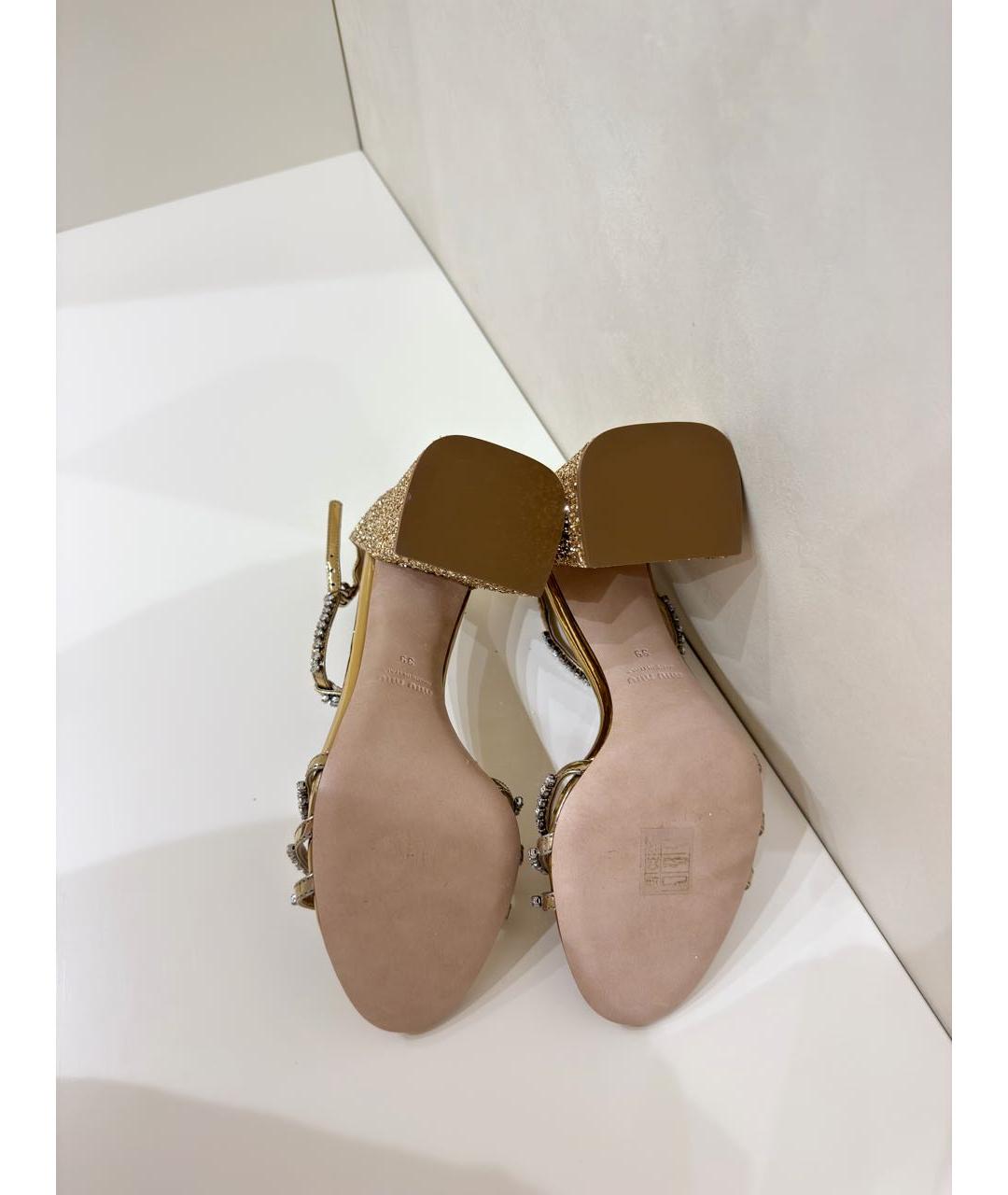MIU MIU Золотые кожаные босоножки, фото 5