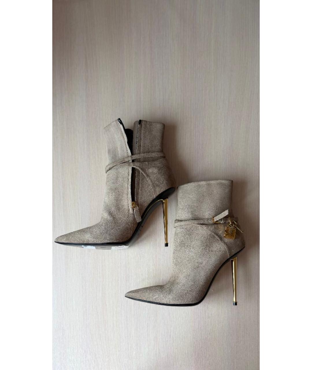 TOM FORD Бежевые замшевые ботильоны, фото 4