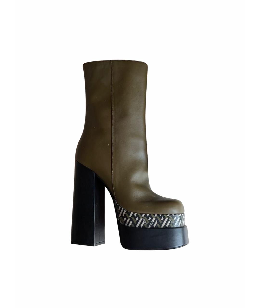 VERSACE COLLECTION Хаки кожаные ботильоны, фото 1