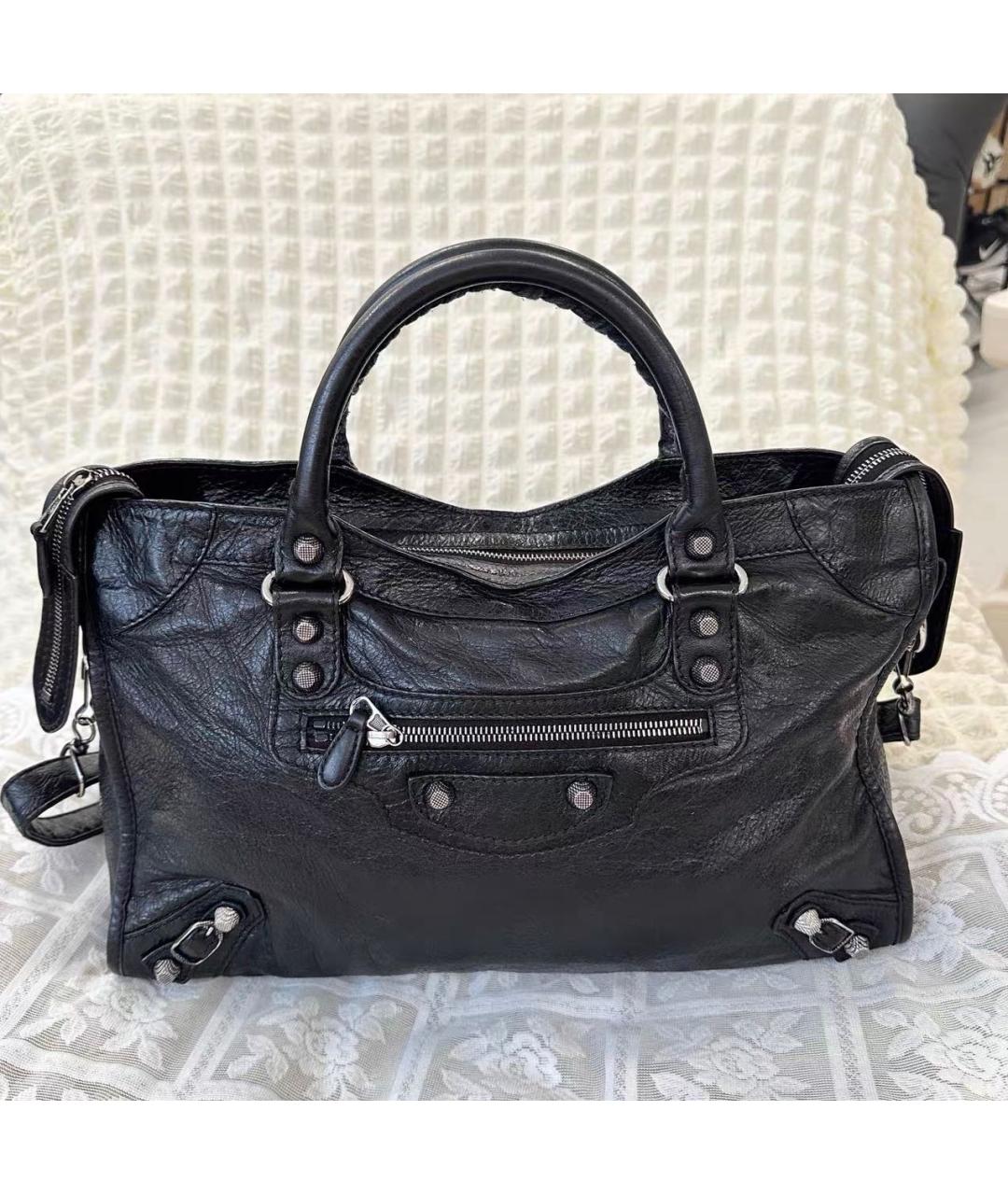 BALENCIAGA Черная кожаная сумка тоут, фото 9