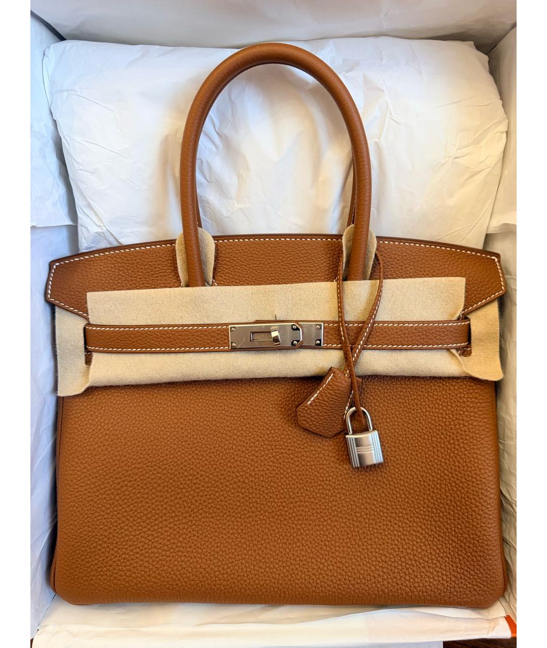 HERMES Коричневая кожаная сумка с короткими ручками, фото 5