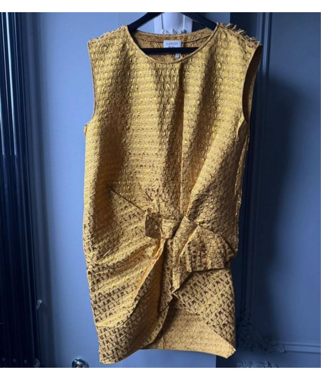 LANVIN Золотое хлопковое коктейльное платье, фото 7