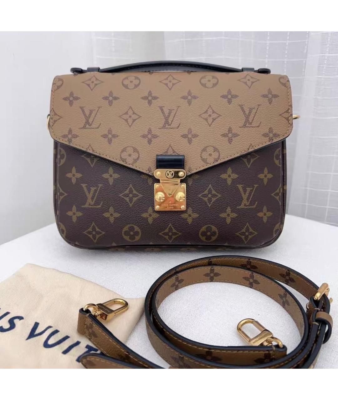 LOUIS VUITTON Коричневая кожаная сумка через плечо, фото 8