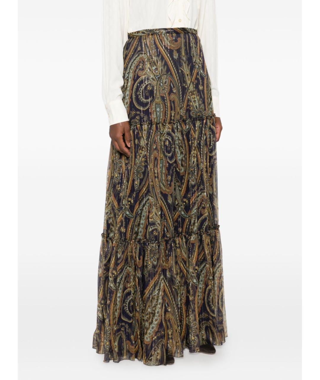 ETRO Коричневая шелковая юбка макси, фото 4